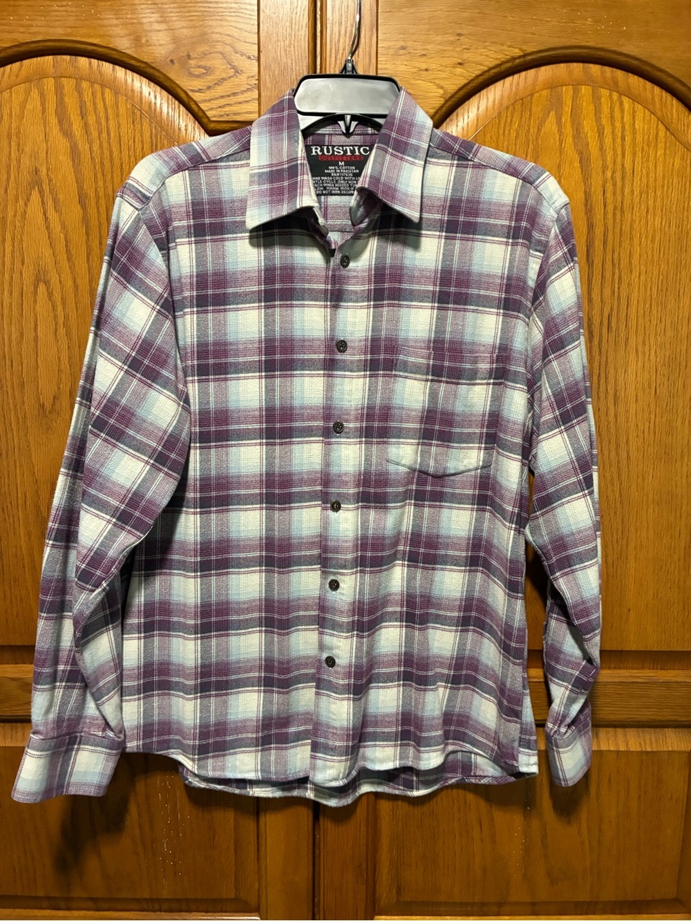 Men's Rustic Purple Plaid Flannel Button-Up Shirt Size Medium